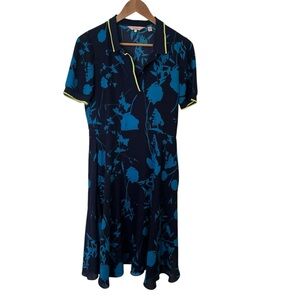 Ted Baker Navy Bluebell Floral Print Asymmetrical Midi Dress Size 1 (US 4)